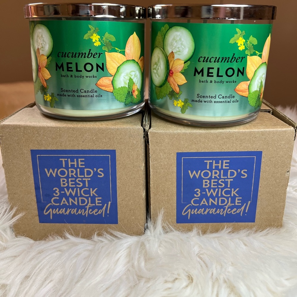 2 BBW Cucumber Melon 3 Wick Candles Bath and Body Works (no longer in box)